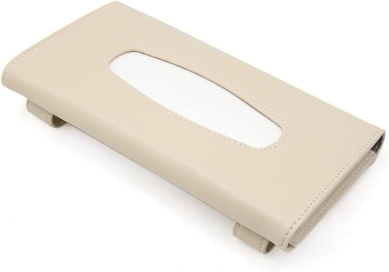 حامل علبة المناديل الورقية العالمي من الجلد الصناعي بلون البيج لتخزين المناديل الورقية - Image 1